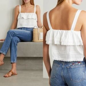 Reformation tarragon lace trim top
